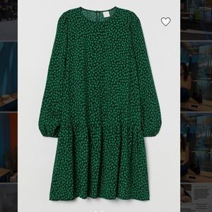 Crêped Green Black long sleeve dress
